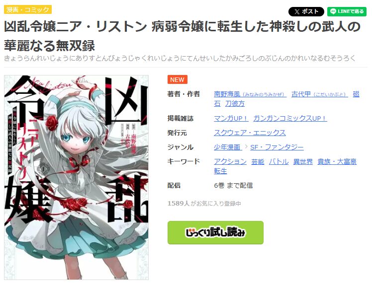 まんが王国-凶乱令嬢ニア・リストン 病弱令嬢に転生した神殺しの武人の華麗なる無双録