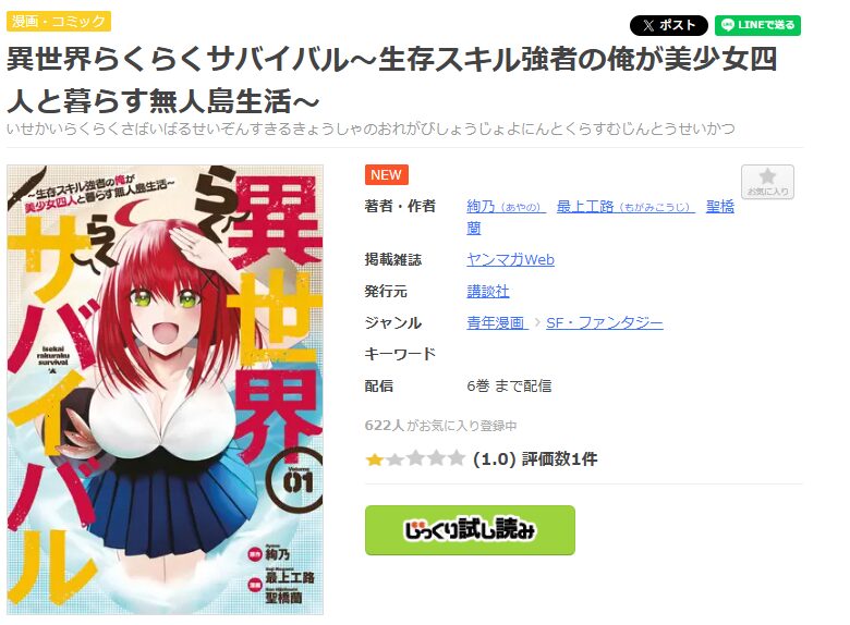 まんが王国-異世界らくらくサバイバル~生存スキル強者の俺が美少女四人と暮らす無人島生活~